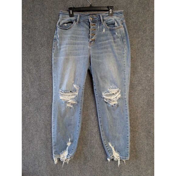 Judy Blue Denim - Judy Blue Jeans 14W On The Road High Rise Button Fly Boyfriend Distress Blue